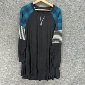 Monnuro Tunic Top Women 1X Plus Black Plaid Long Sleeve Rayon Crew Neck Casual